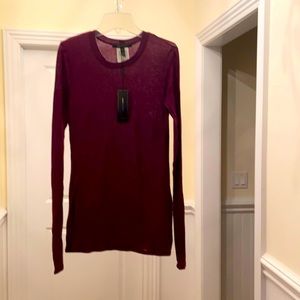 BCBG MAXAZRIA size L color Bordeaux sheer stretchy knit top